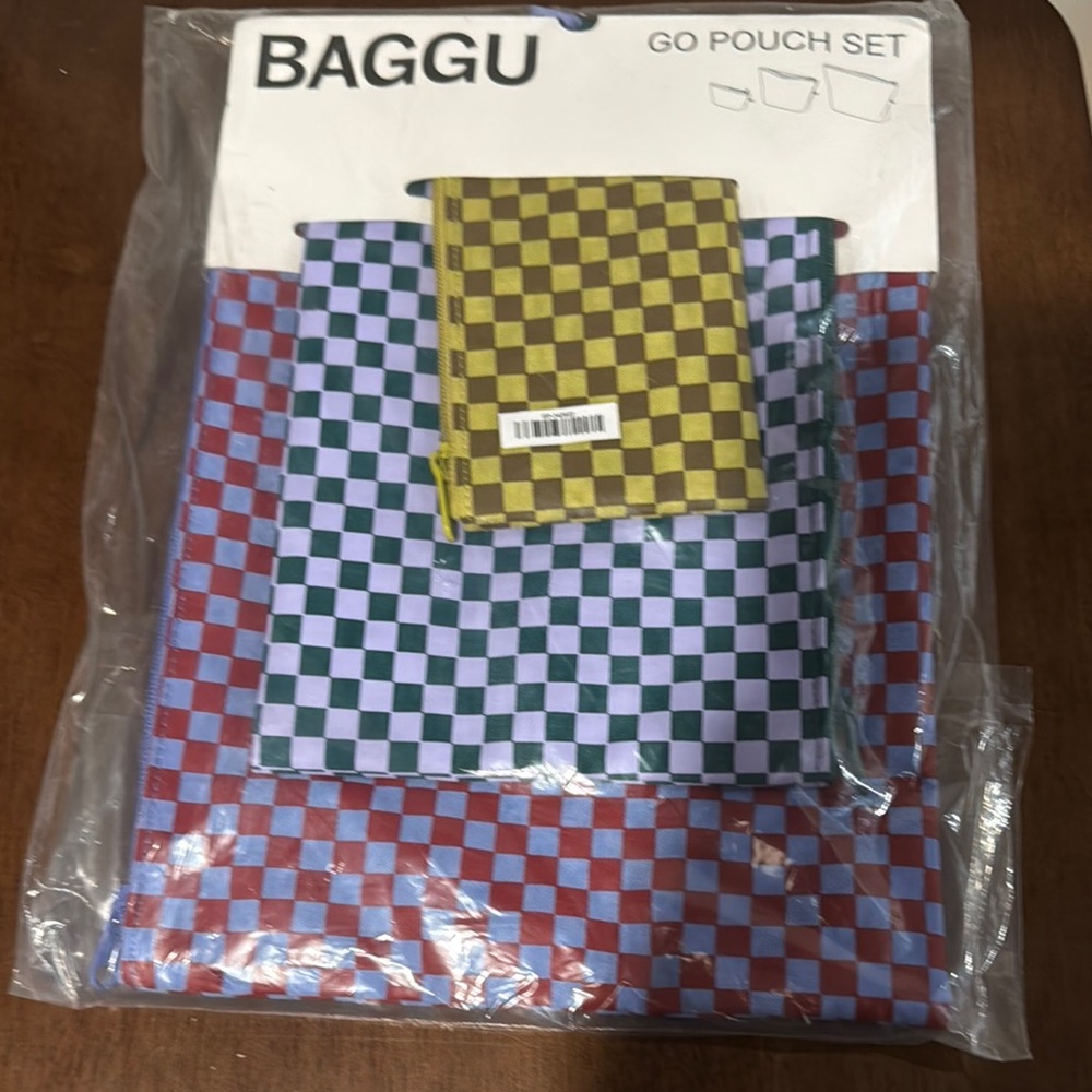 BAGGU Go Pouch Set NWT Jewel Checks